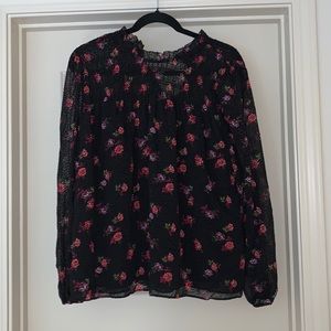Banana Republic M long sleeve black floral blouse